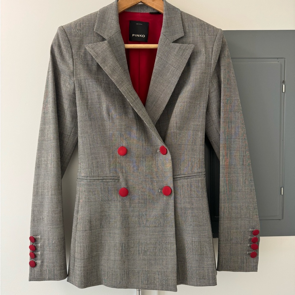 Pinko Women's Grey Blazer with Red Buttons